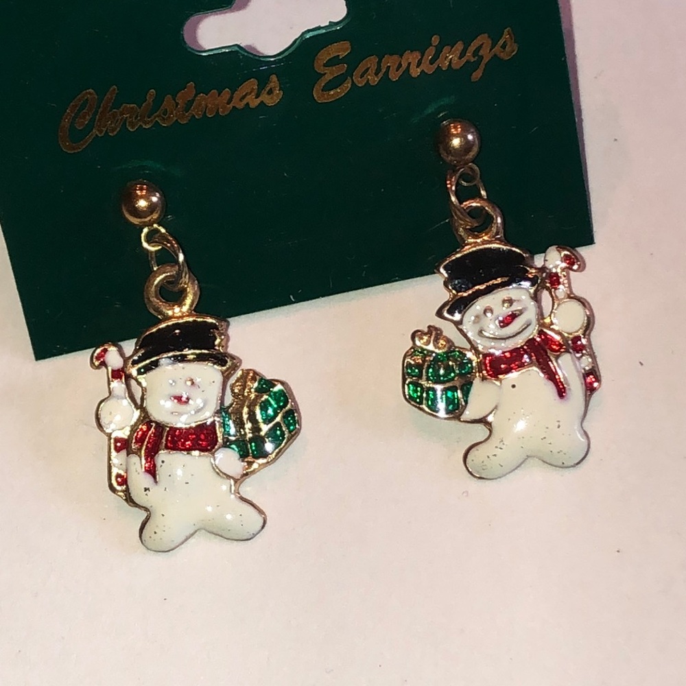 Christmas Snowman Dangle Earrings - Gold-Tone Holiday Jewelry